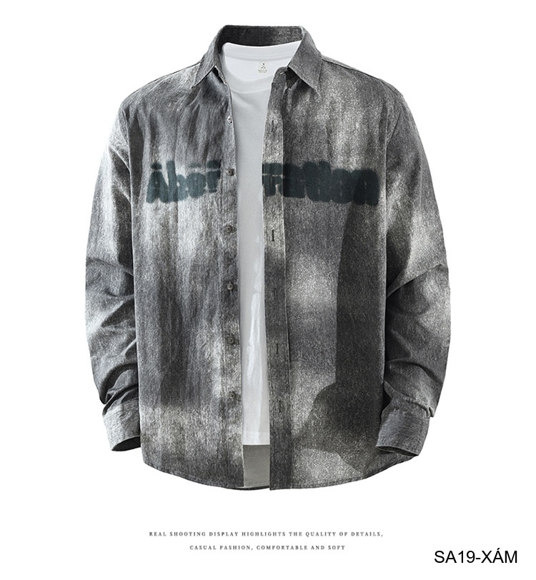SA19 - Áo sơ mi nam dáng rộng phong cách streetwear, họa tiết in chữ, chất cotton mềm mại_thumbnail_11