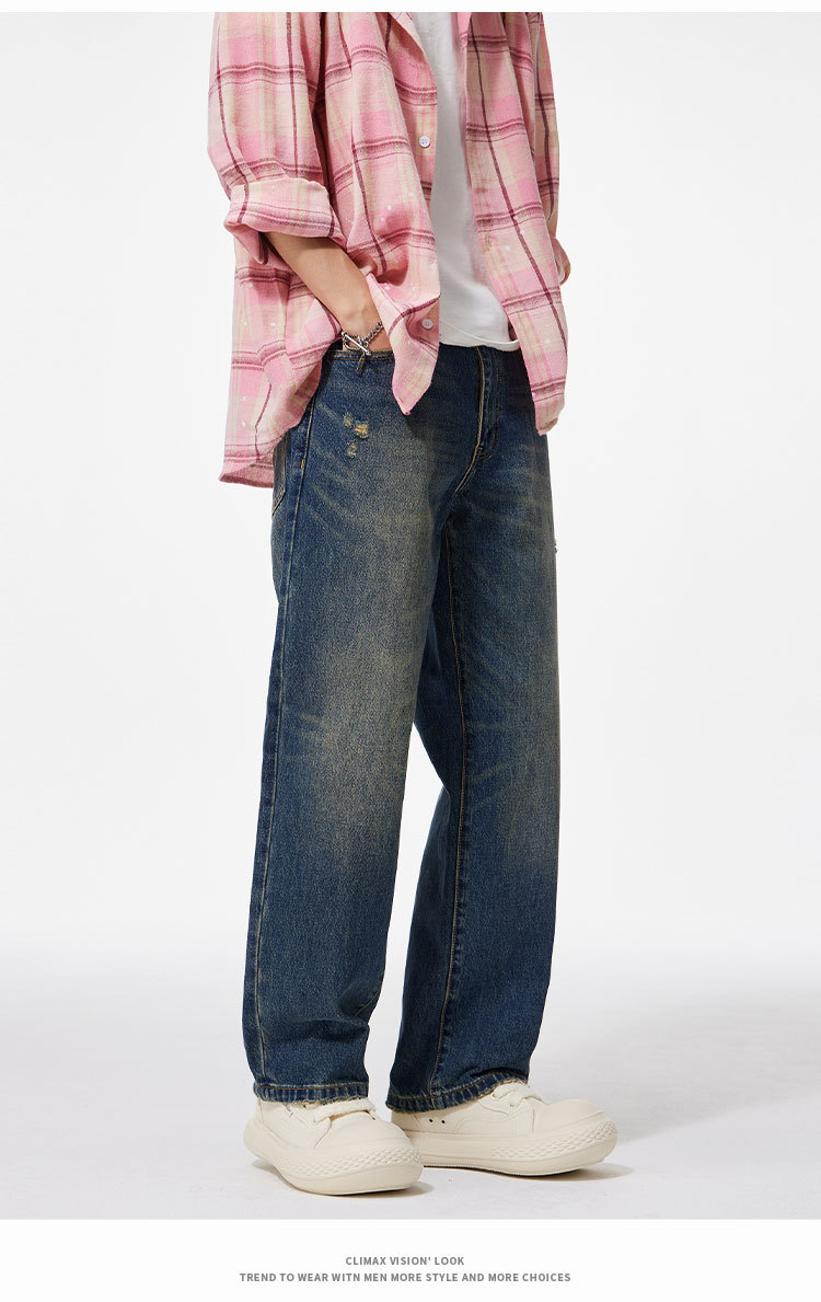 2025Mùa Thu Đông Phong Cách Mới Giặt Thiết Kế Trầy Xước Quần Jean Nam Mỹ Retro Ống Rộng Nguyên Chất Cotton Quần Tây_thumbnail_4