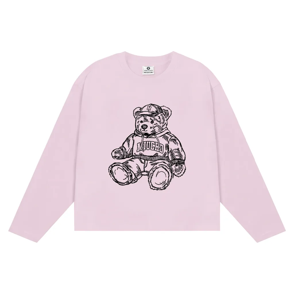 Áo thun boxy nam nữ Miucho cotton thoáng mát tay dài cổ tròn teddy bear in mix 2656