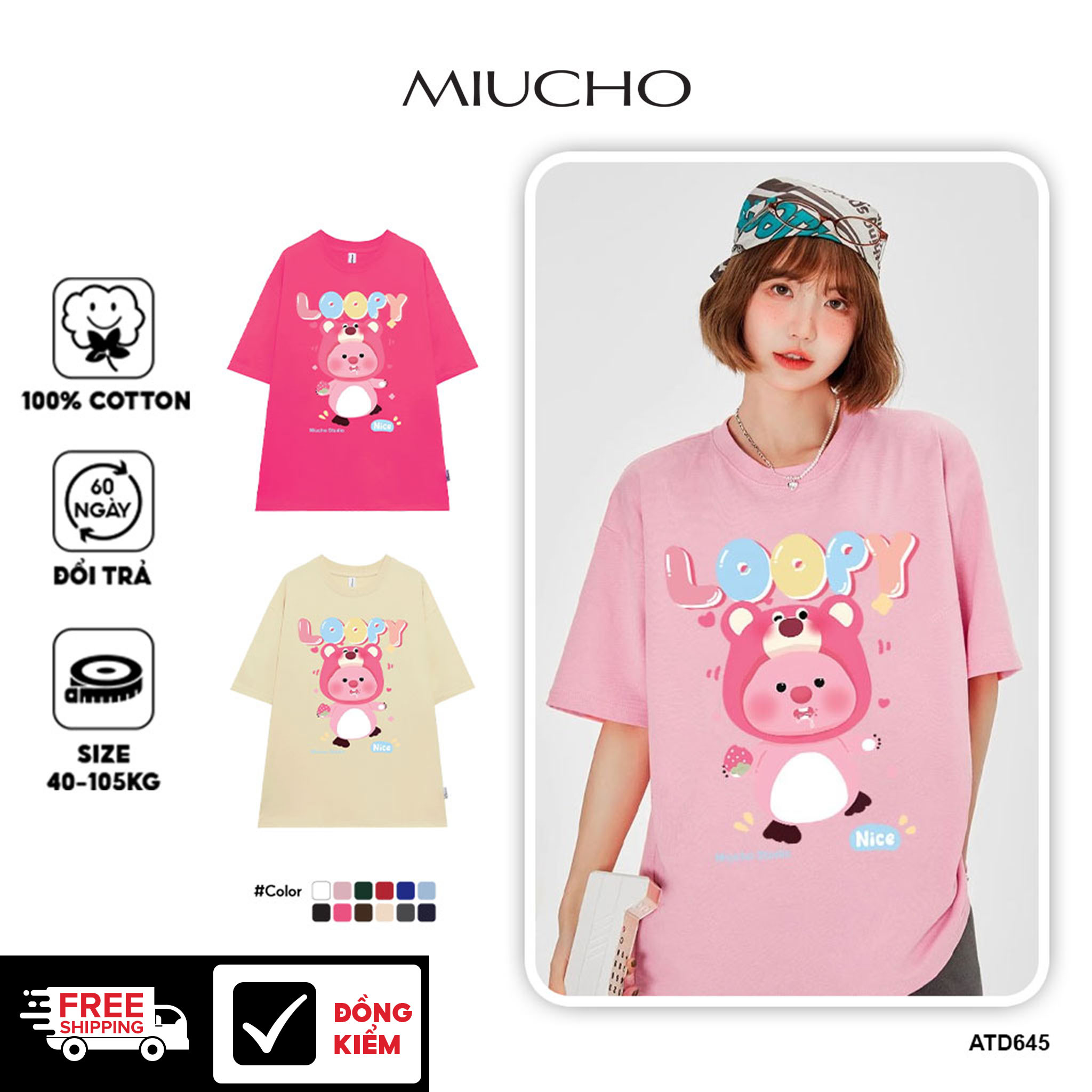 Áo thun Loopy Hải Ly form rộng ATD645 Miucho cotton cổ tròn in artwork_thumbnail_1