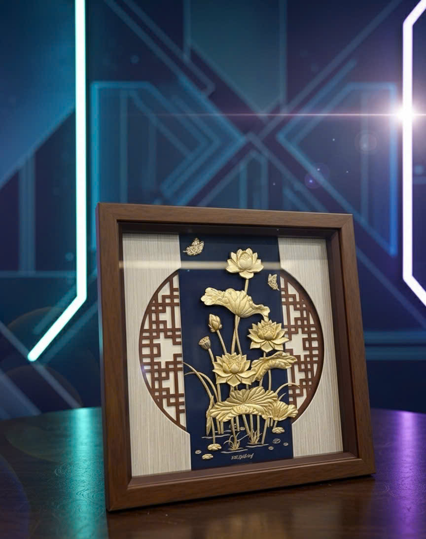 Tranh hoa sen mạ vàng 24k KT 60CM X 60CM _thumbnail_2