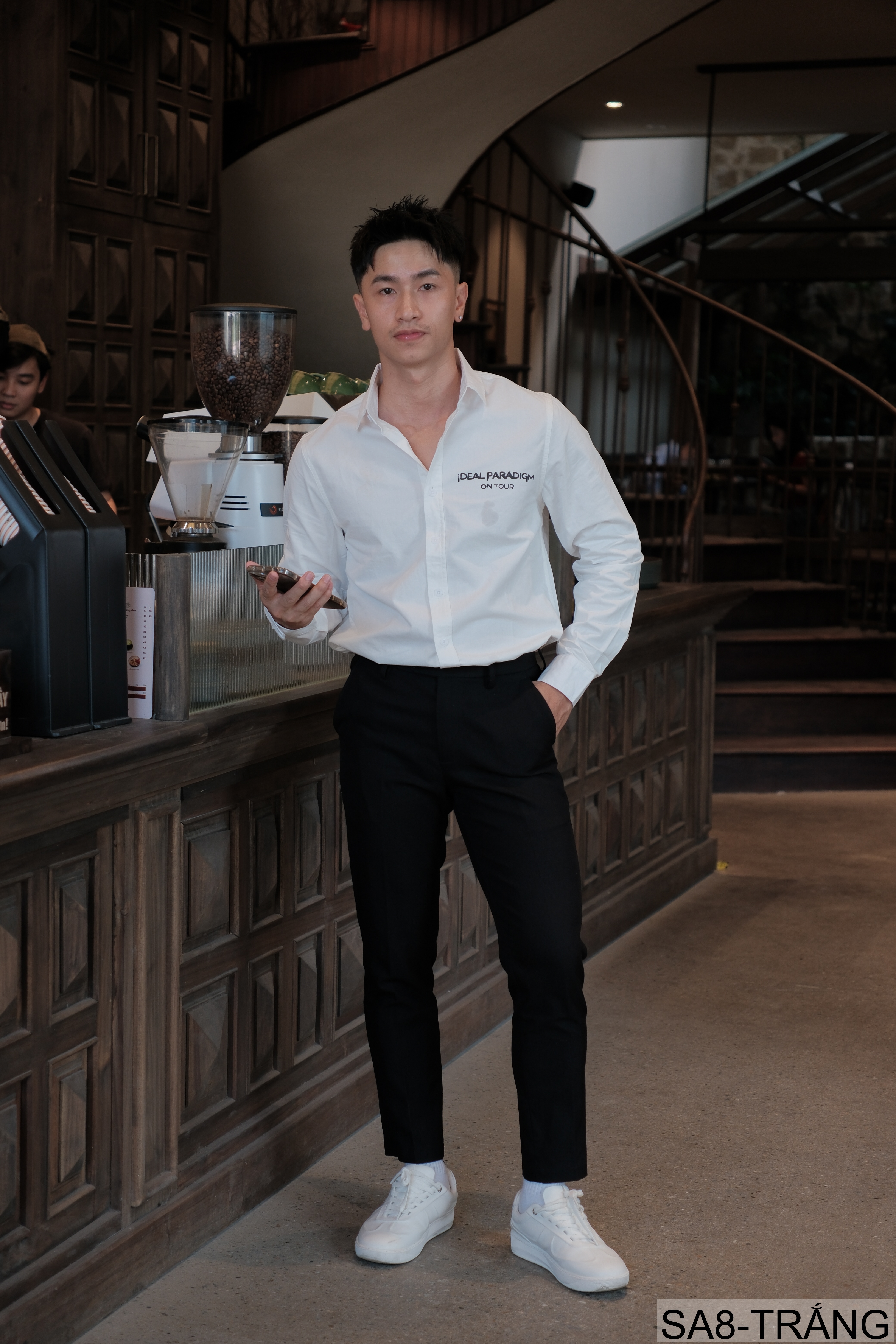 SA8 - Áo sơ mi nam dài tay phong cách, in chữ cá tính, chất cotton mềm mại, dáng rộng thoải mái