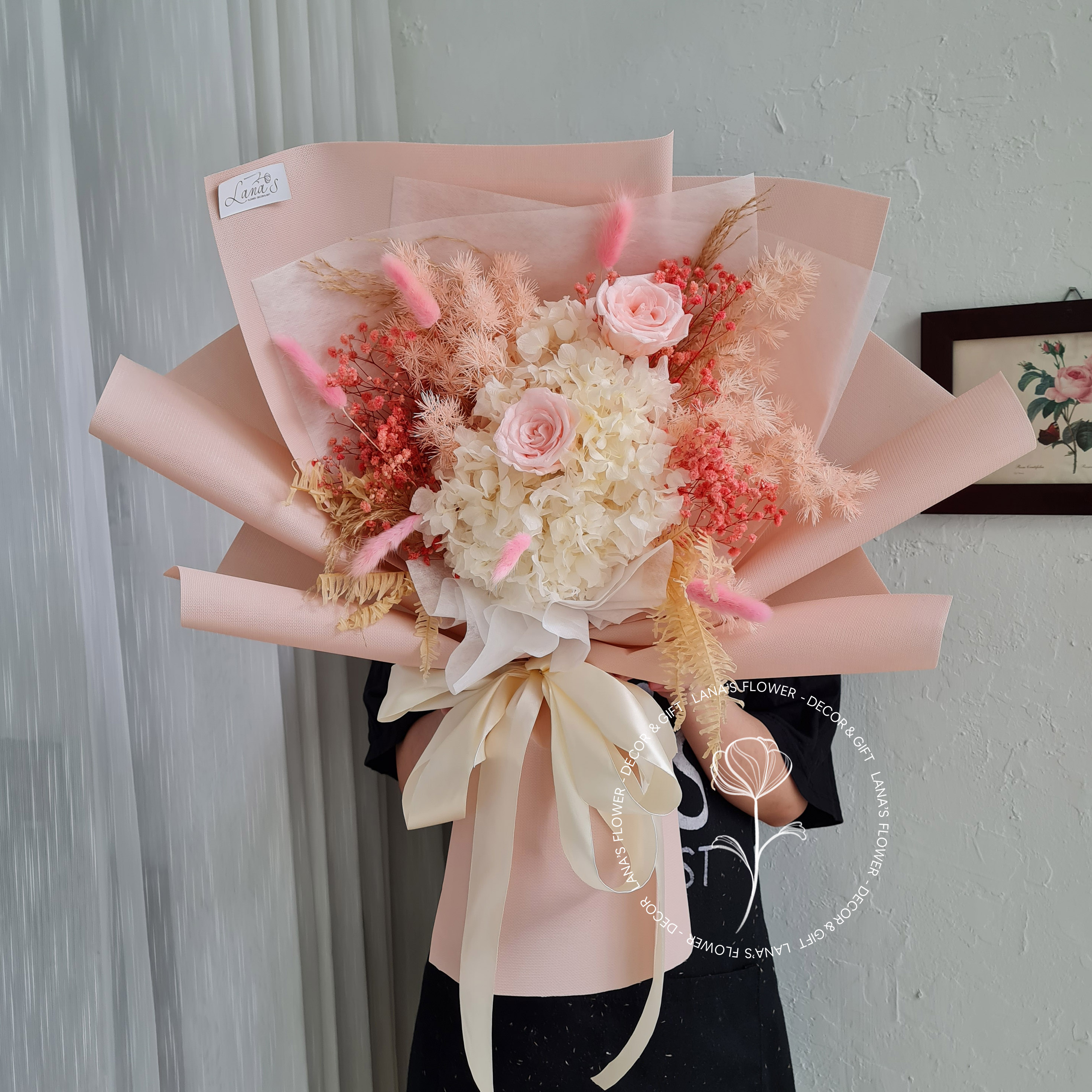 Bó hoa khô tone hồng - Size L