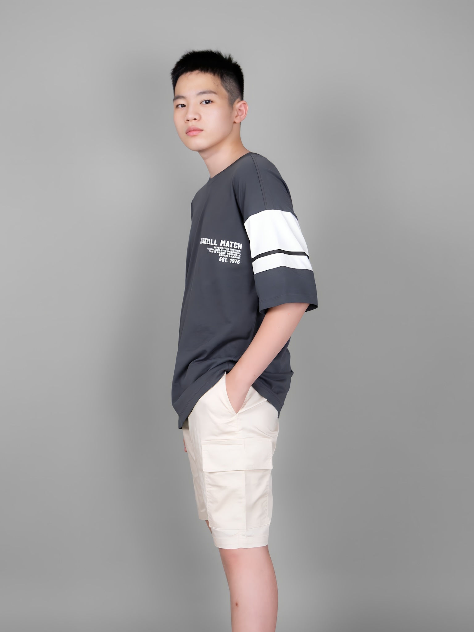 Áo phông dáng rộng ghi chì tay phố trắng_thumbnail_3