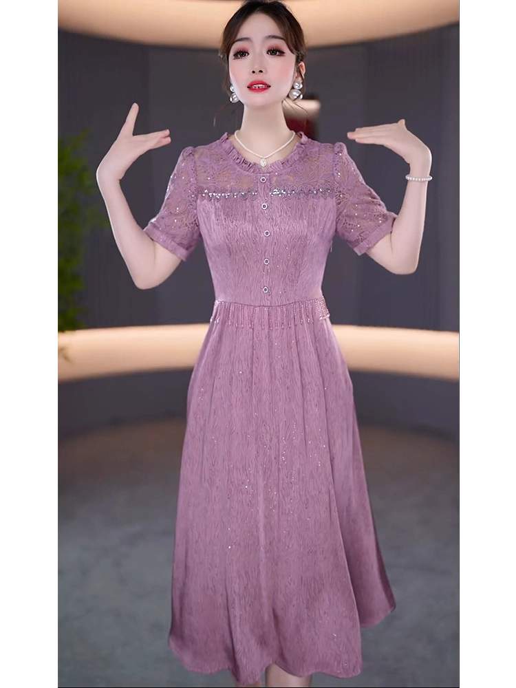 17443-Đầm xòe tiệc hông ruộc phối ren tay ngắn ( lụa, ren)_thumbnail_1