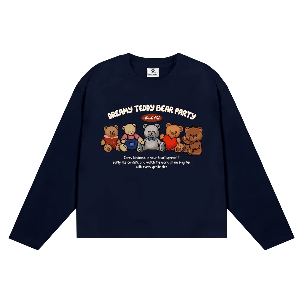 Áo thun boxy tay dài Miucho cotton 2 chiều thoáng mát cổ tròn chuẩn form hình gấu in mix 2663