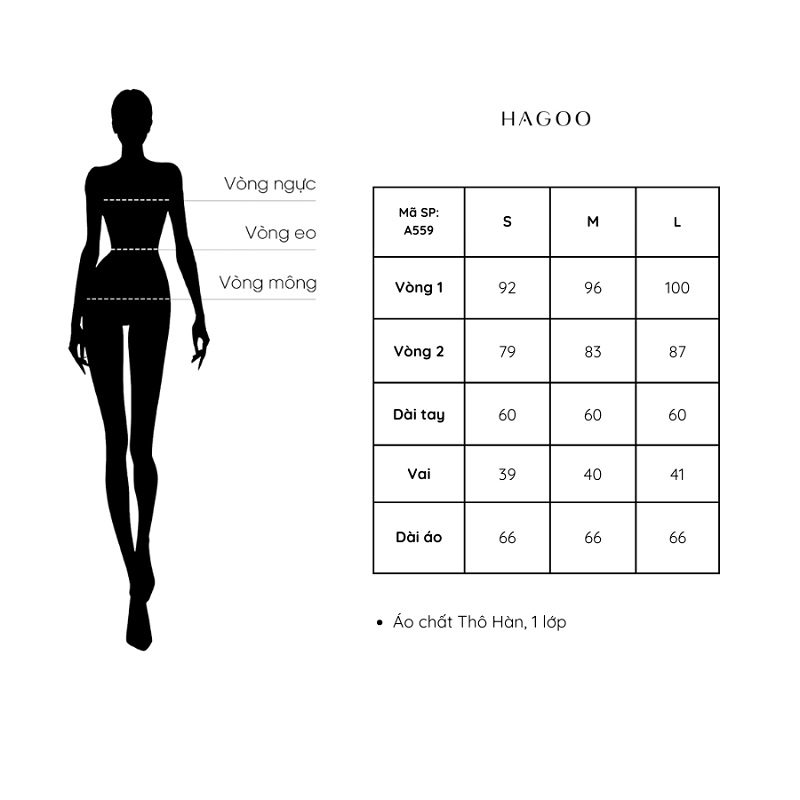 Bảng size áo sơ mi nữ vạt chờm HAGOO