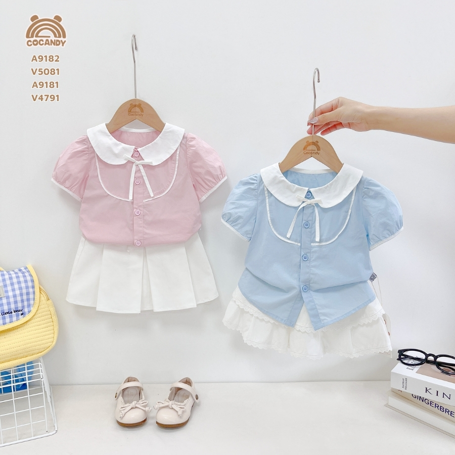 Áo cộc XANH sơ mi viền trắng phối nơ_thumbnail_3