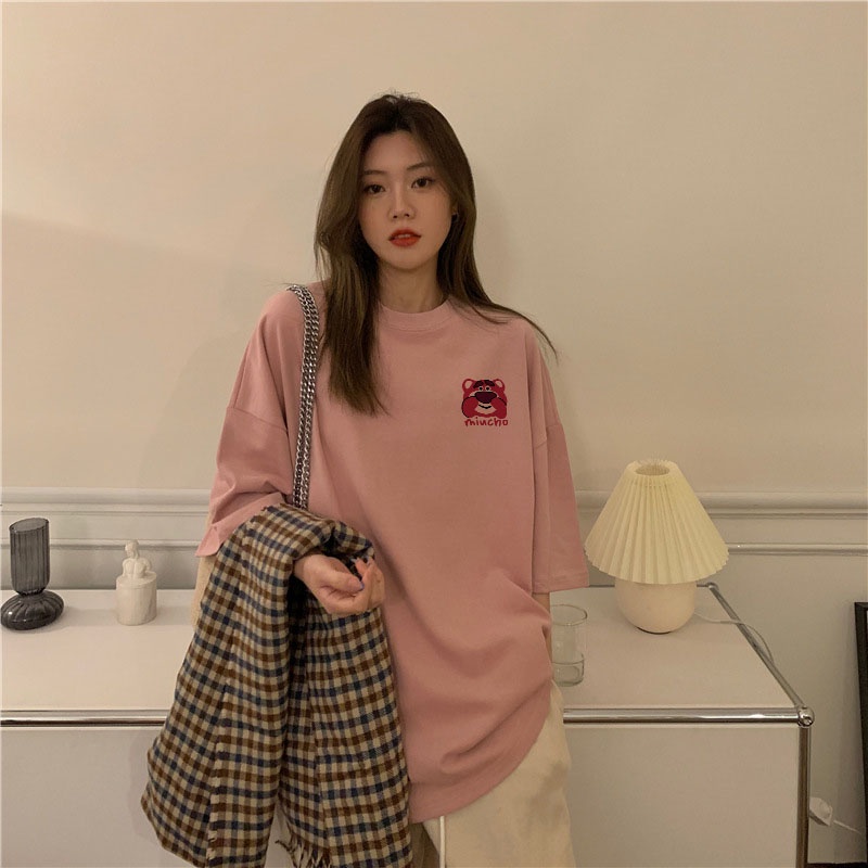 Áo thun gấu dâu lotso form rộng AT364 Miucho basic tee tay lỡ dành cho nam nữ in graphic_thumbnail_4