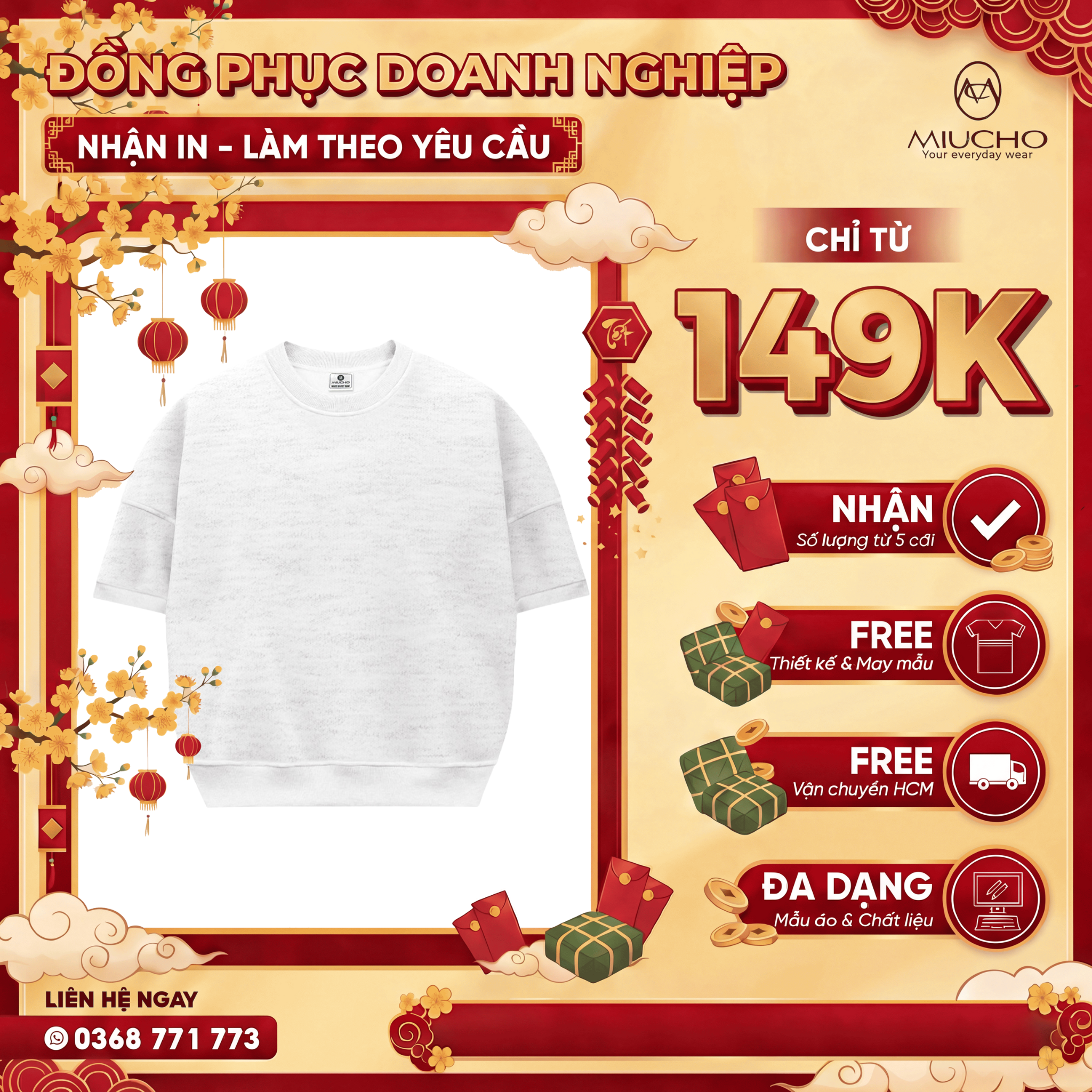 Áo sweater trơn tay ngắn form boxy ST00051 Miucho cổ tròn vải nỉ 2 da