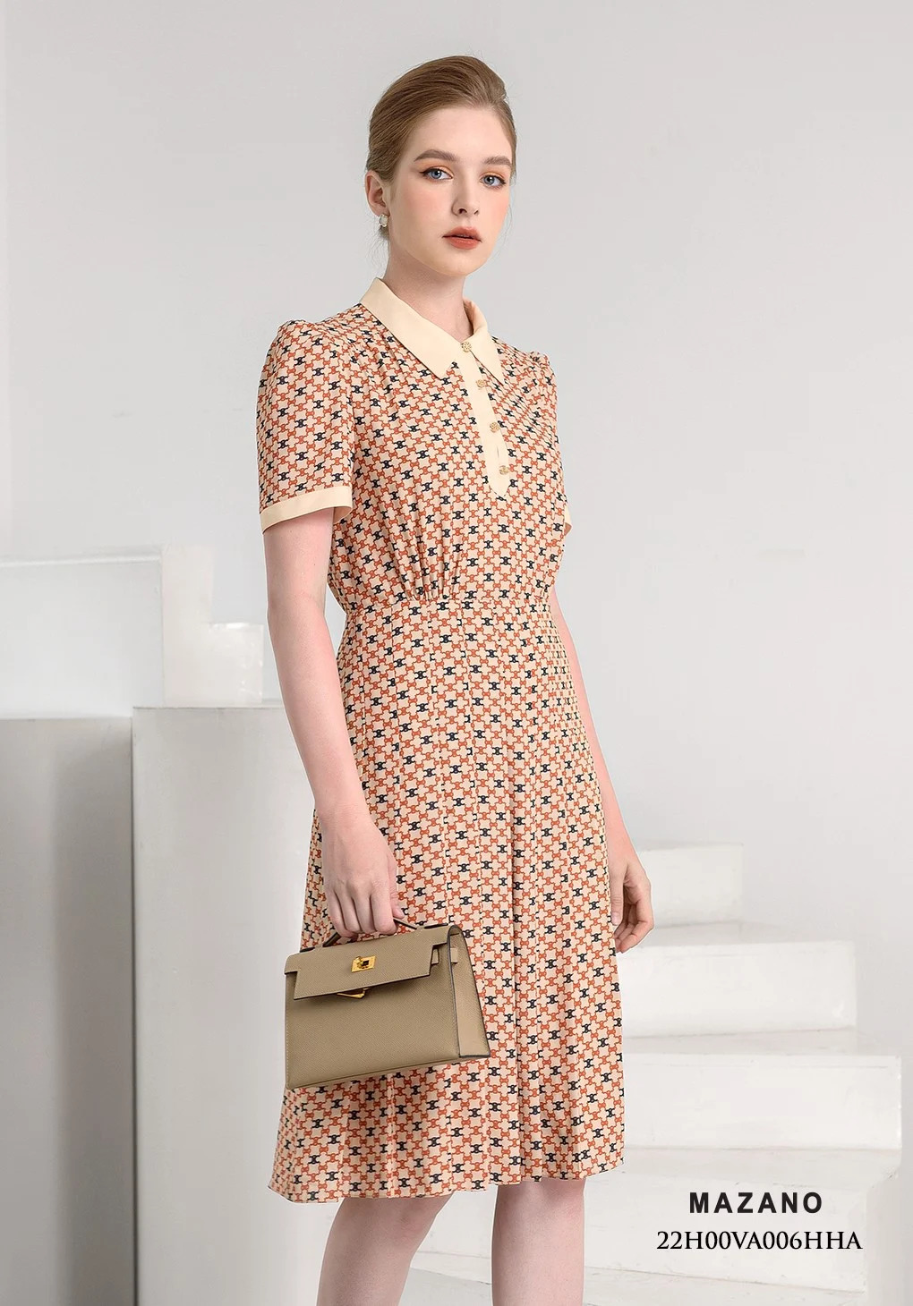 Đầm họa tiết bùng eo phối nẹp chân xếp ly_thumbnail_3