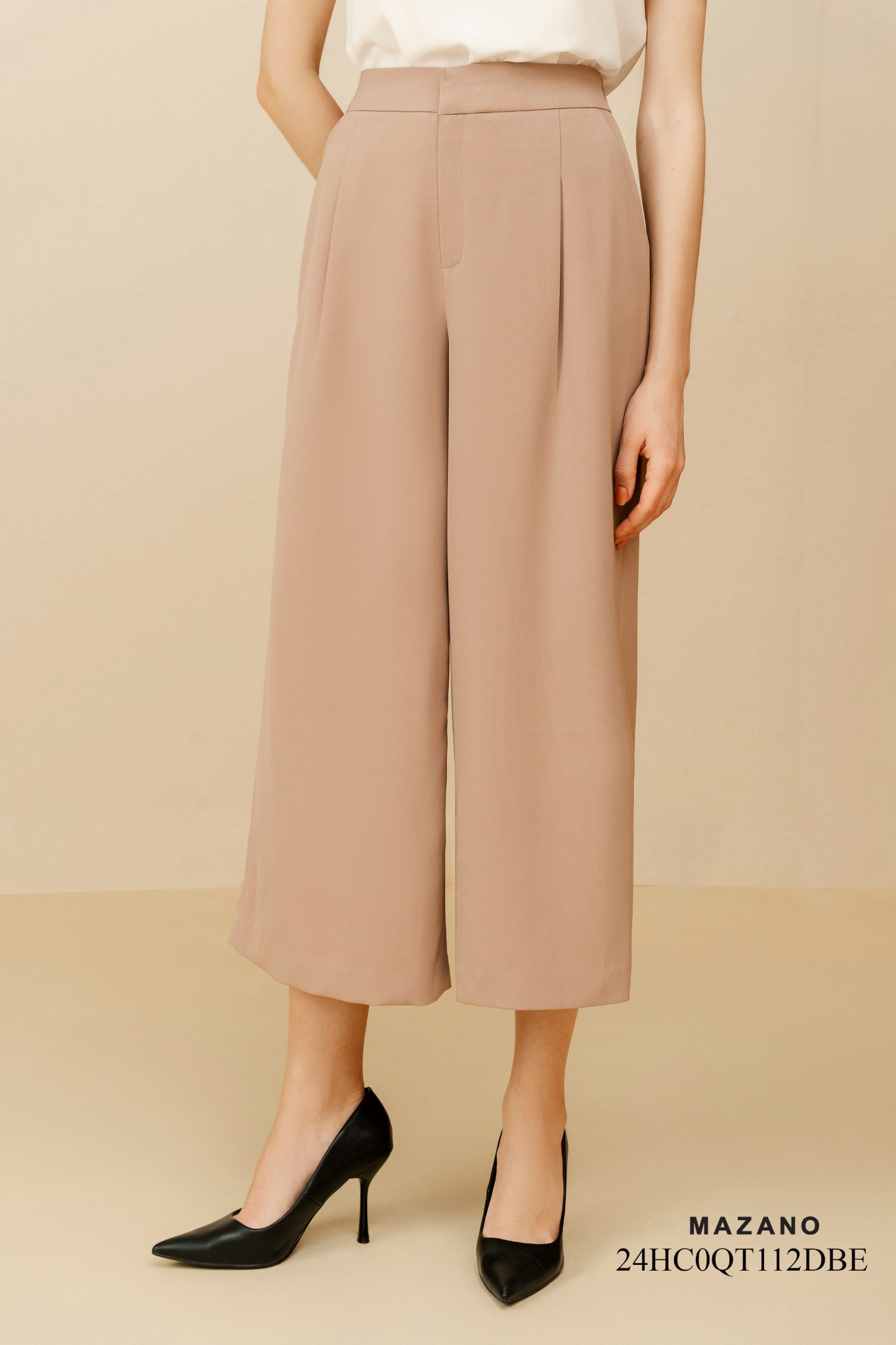 Quần suông ống rộng màu be