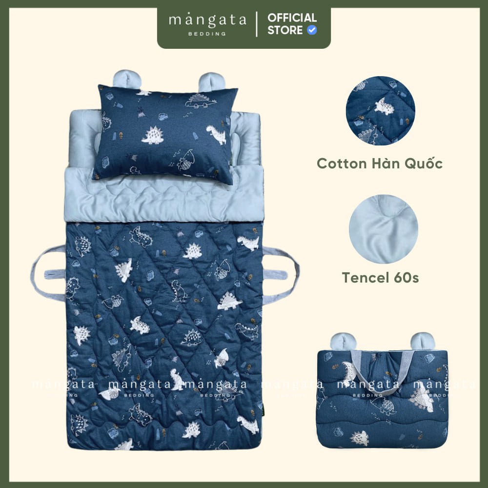 Mẫu Khủng long navy - Bộ chăn gối gấp gọn đi học