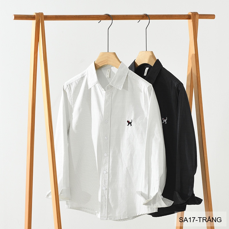 SA17 - Áo sơ mi nam dài tay thêu họa tiết mèo, form rộng, chất cotton 100%, phối sọc thời thượng_thumbnail_6