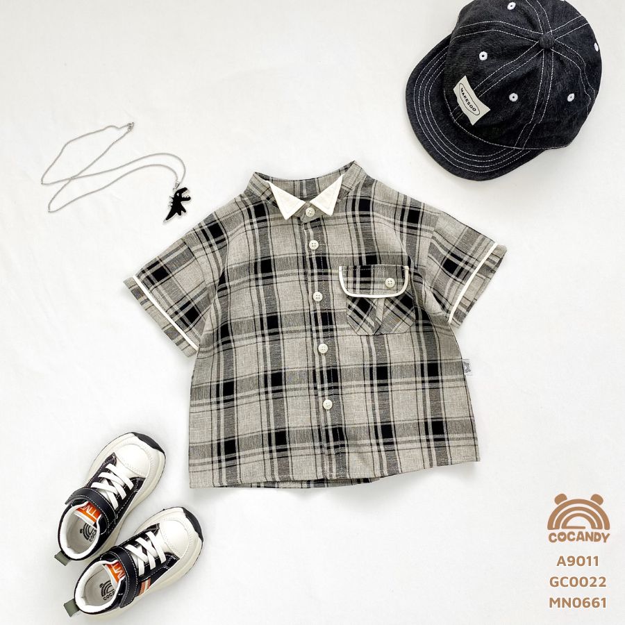 Áo cộc caro ĐEN sơ mi cổ trụ_thumbnail_2