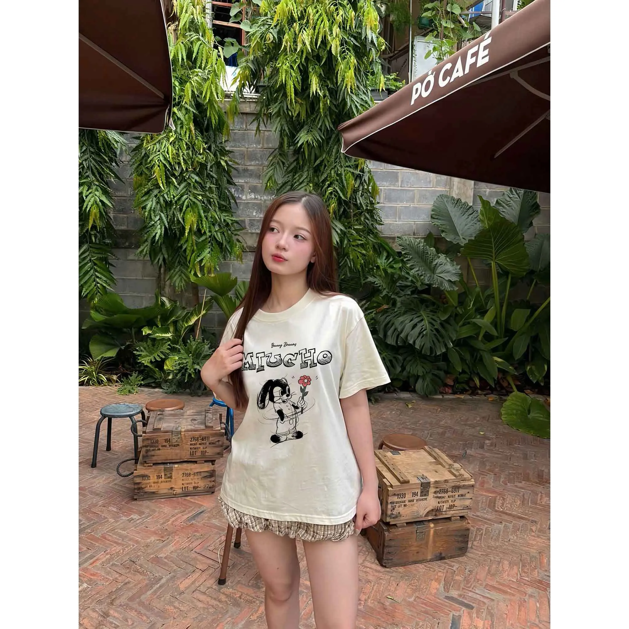 Áo thun boxy nữ hoạt hình dễ thương 2546 Miucho chất vải cotton co giãn thoáng mát mềm mịn in mix_thumbnail_5