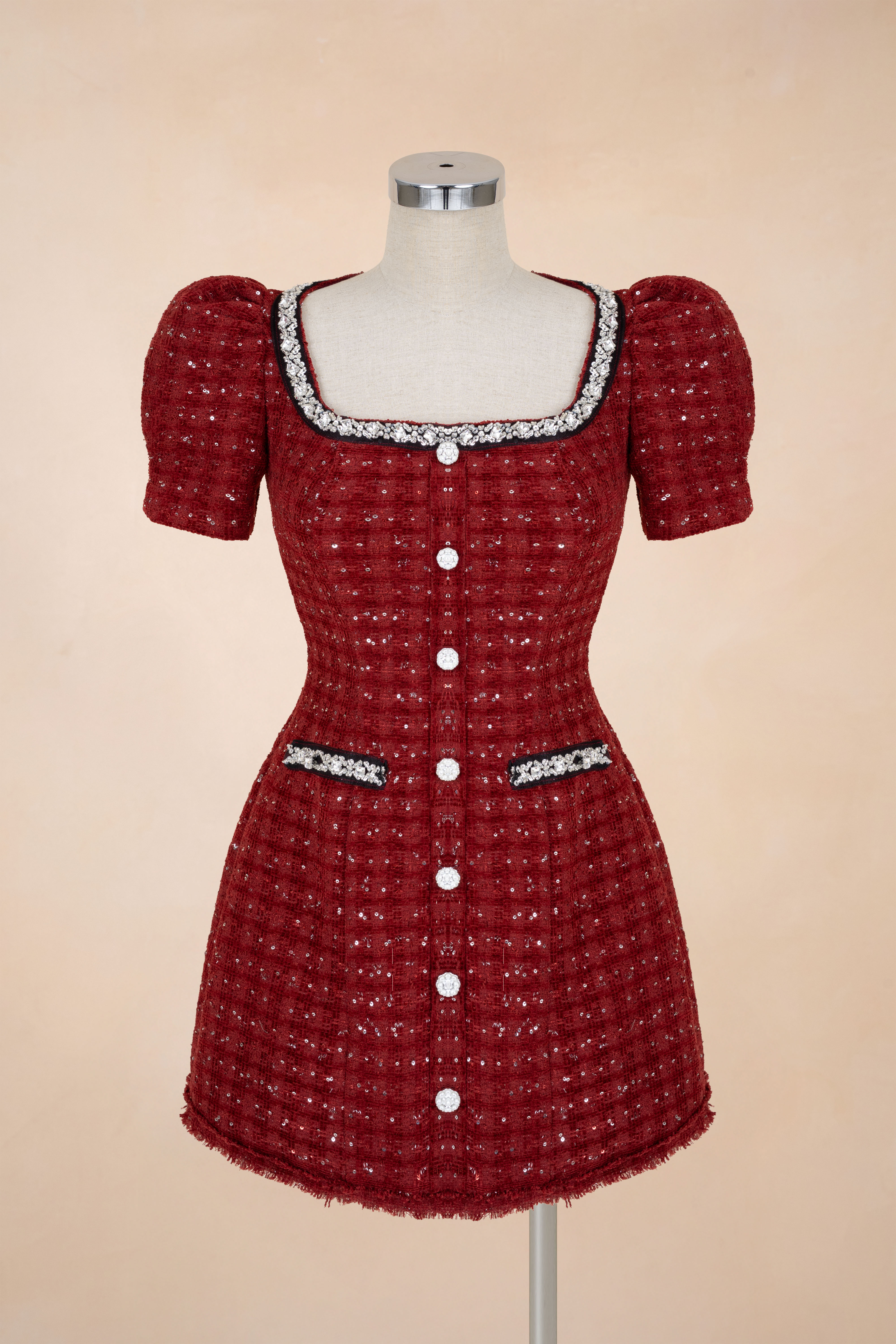 Đầm Chữ A Dạ Đính Cườm Cúc Đá