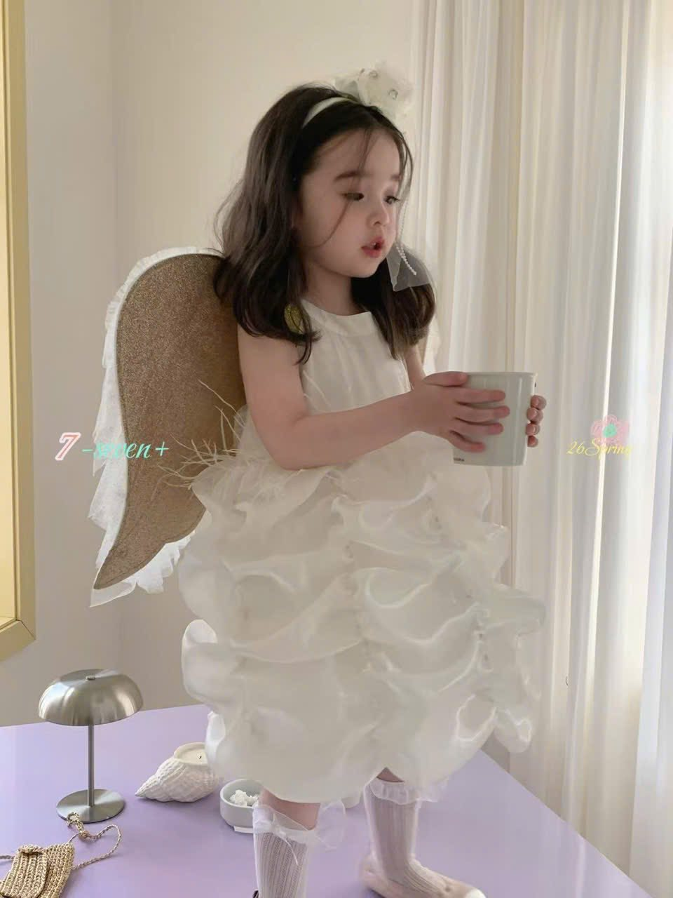 (H59) Váy voan lụa trắng cổ yếm hãng Seven