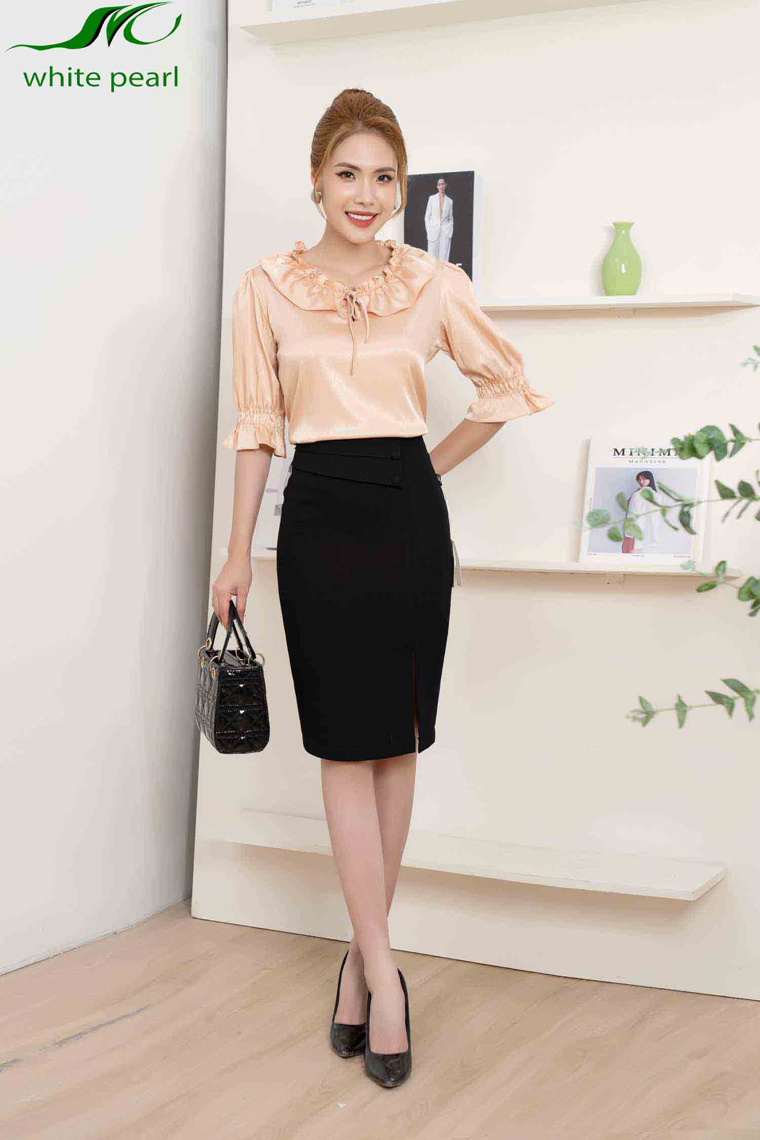 Chân váy bút chì co giãn thời trang công sở cao cấp White Pearl