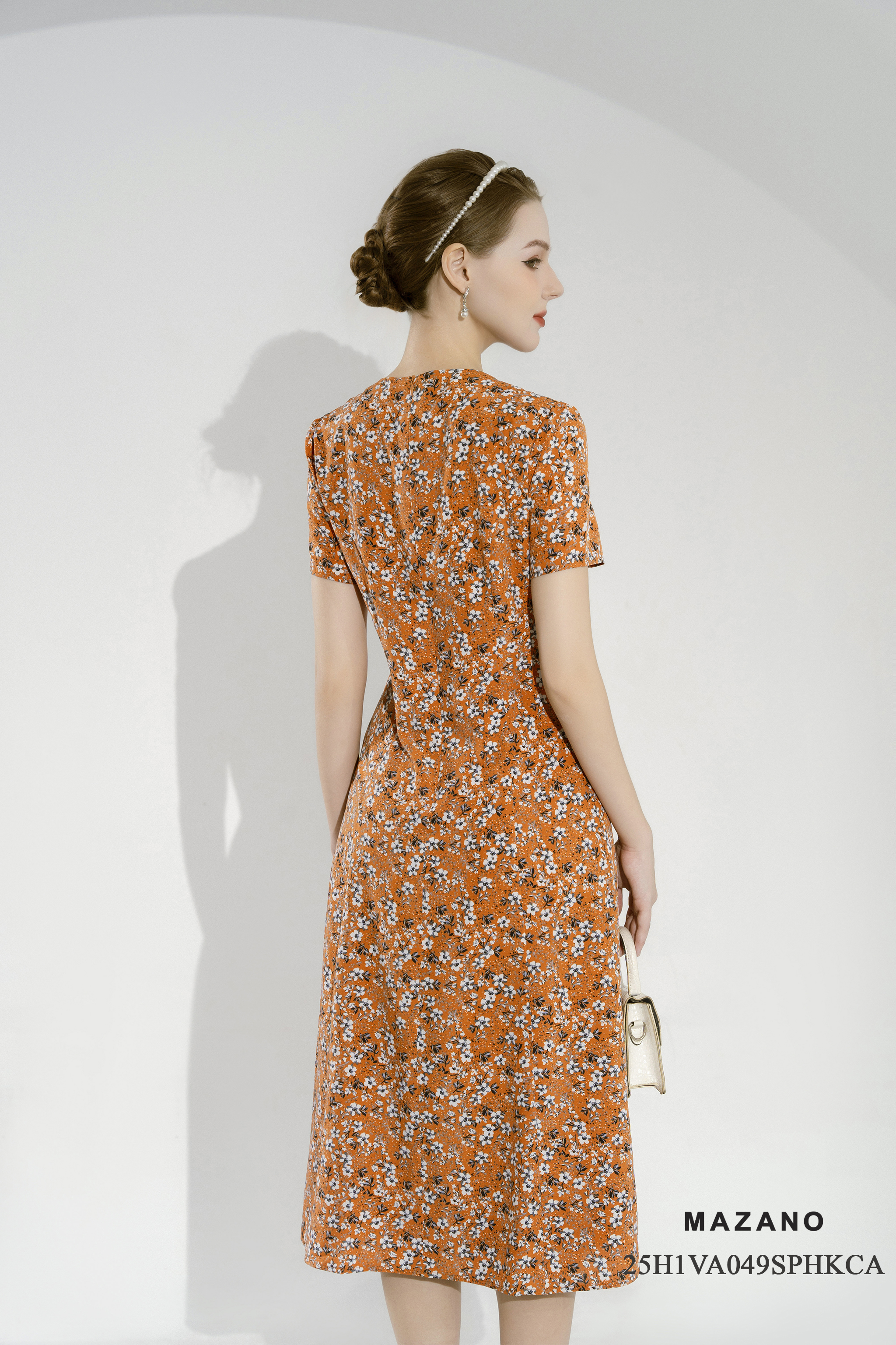 Váy Đầm thân ôm vừa chân rủ Vải voan dày Cổ tròn Tay ngắn Dài váy ngang bắp chân_thumbnail_4