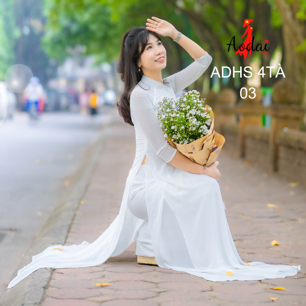 Bộ HS23 Áo dài học sinh 4 tà cổ cao 3cm tay lỡ lụa Chinh phông Trắng sứ đẹp