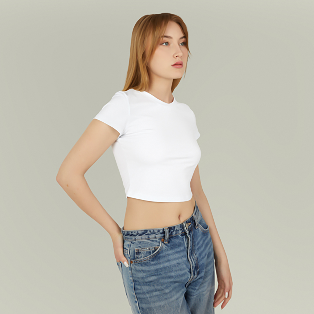 Áo croptop trơn nữ CRT01 PTG vải cotton cổ tròn in basic_thumbnail_3