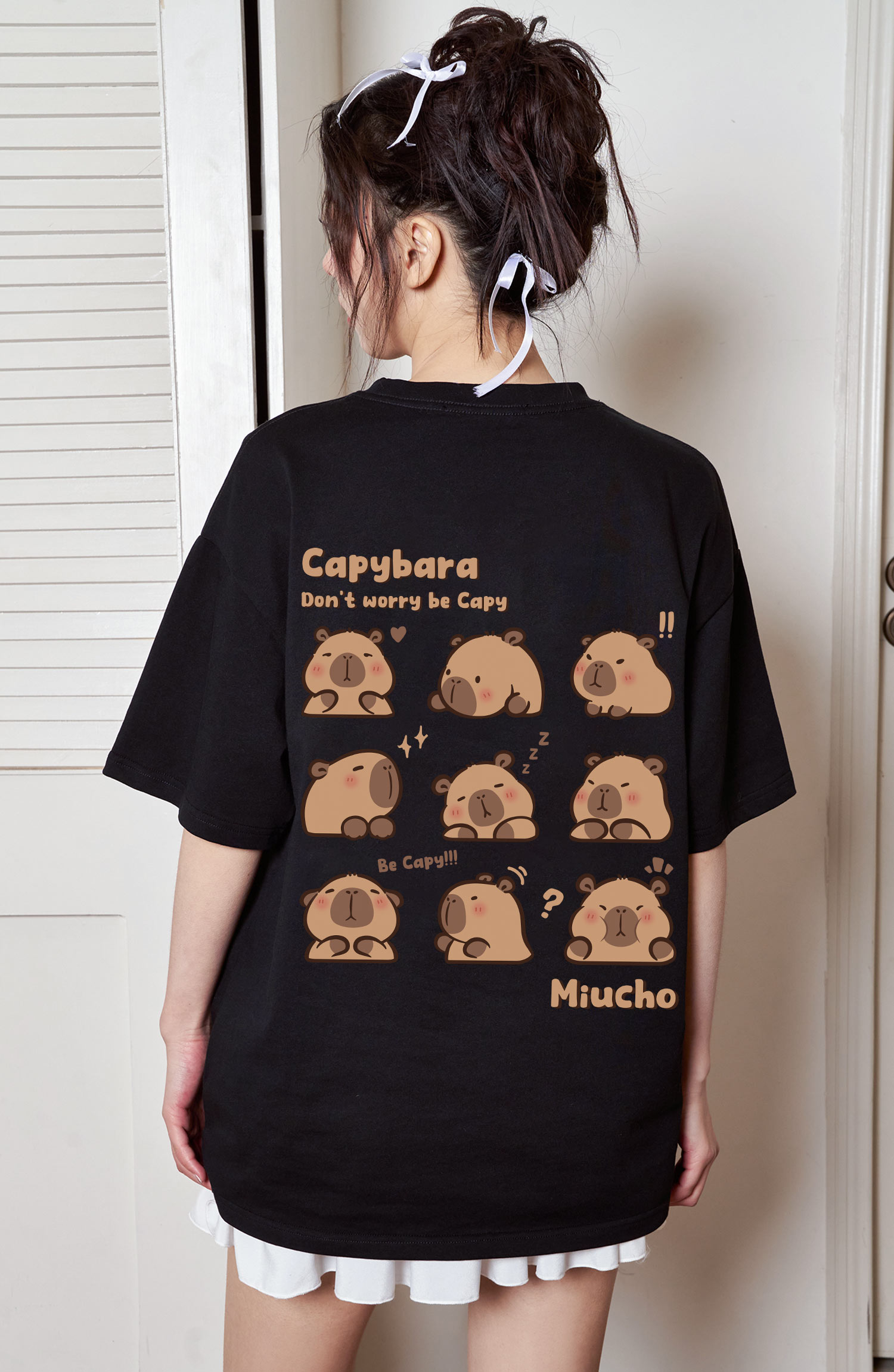 Áo thun gấu Capybara unisex form rộng tay lỡ màu xinh ATD1217 Miucho vải cotton thoáng mát cổ tròn in mix_thumbnail_26