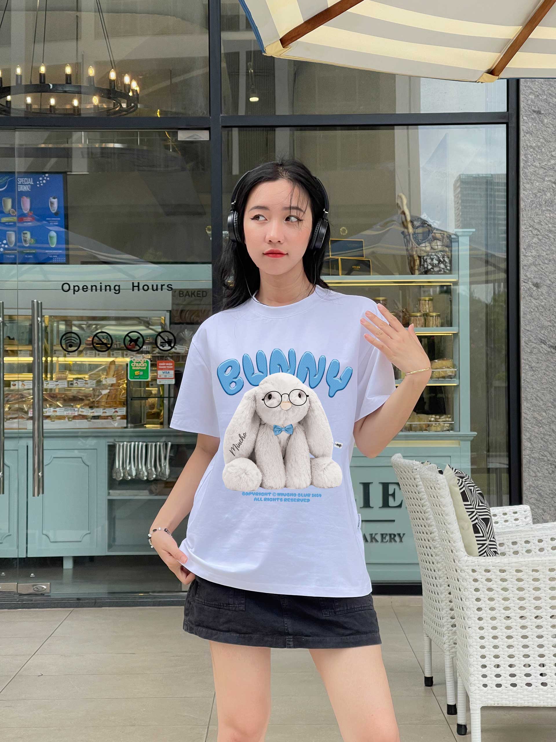 Áo thun thỏ Bunny form rộng local brand ATD1257 Miucho tay ngắn cổ tròn in mix_thumbnail_2