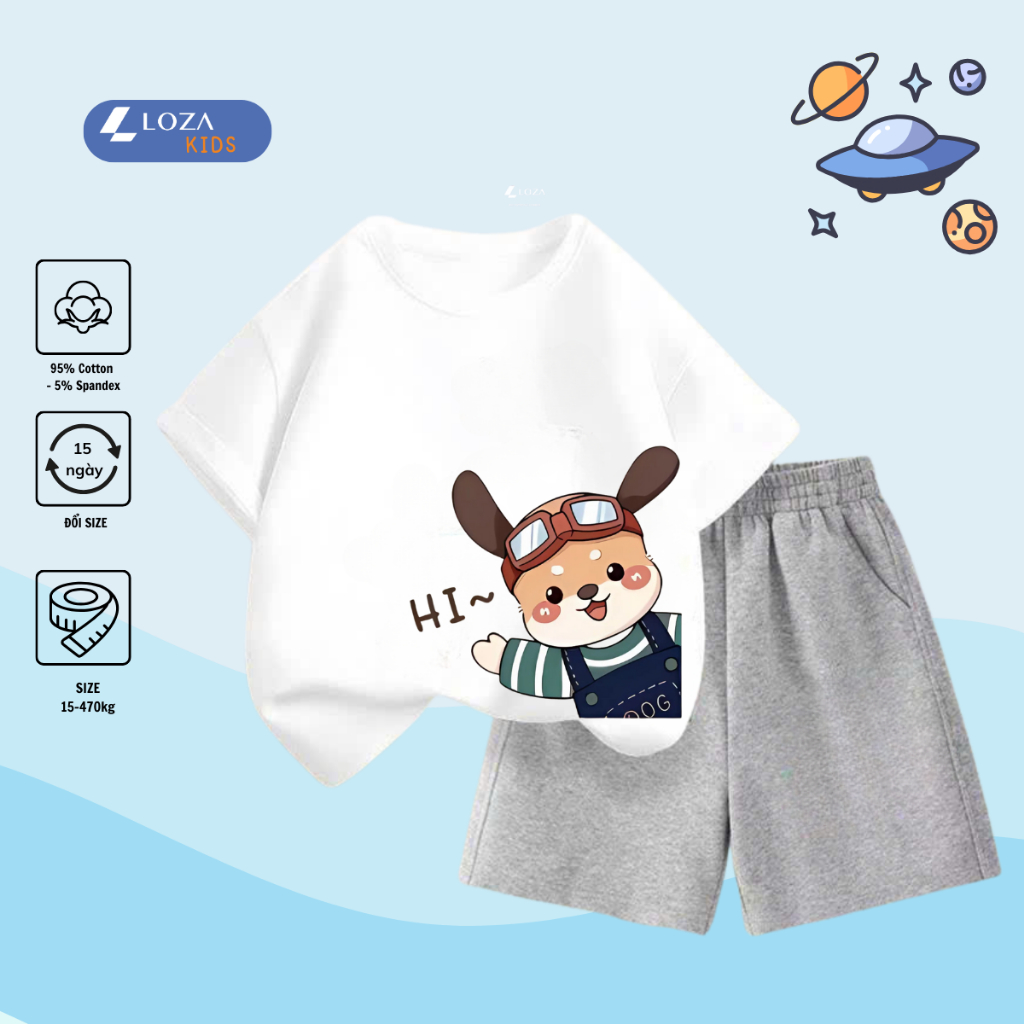 Bộ đồ  bé trai in hình gấu Hi -  Loza Kids SB235