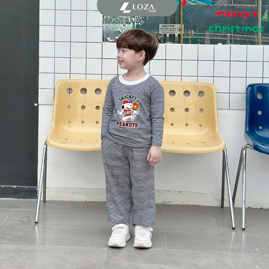 Bộ Thu - Đông kẻ bé trai in hình Snoopy Peanuts - Loza Kids TK551_thumbnail_3