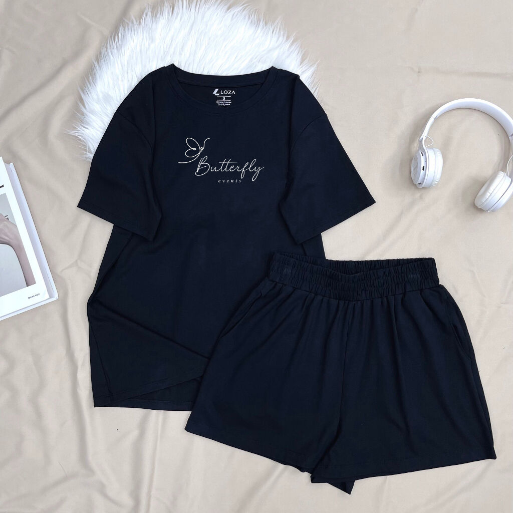 Bộ đồ nữ form rộng mùa hè gồm áo phông và quần đùi cotton-  LOZA G0075_thumbnail_3