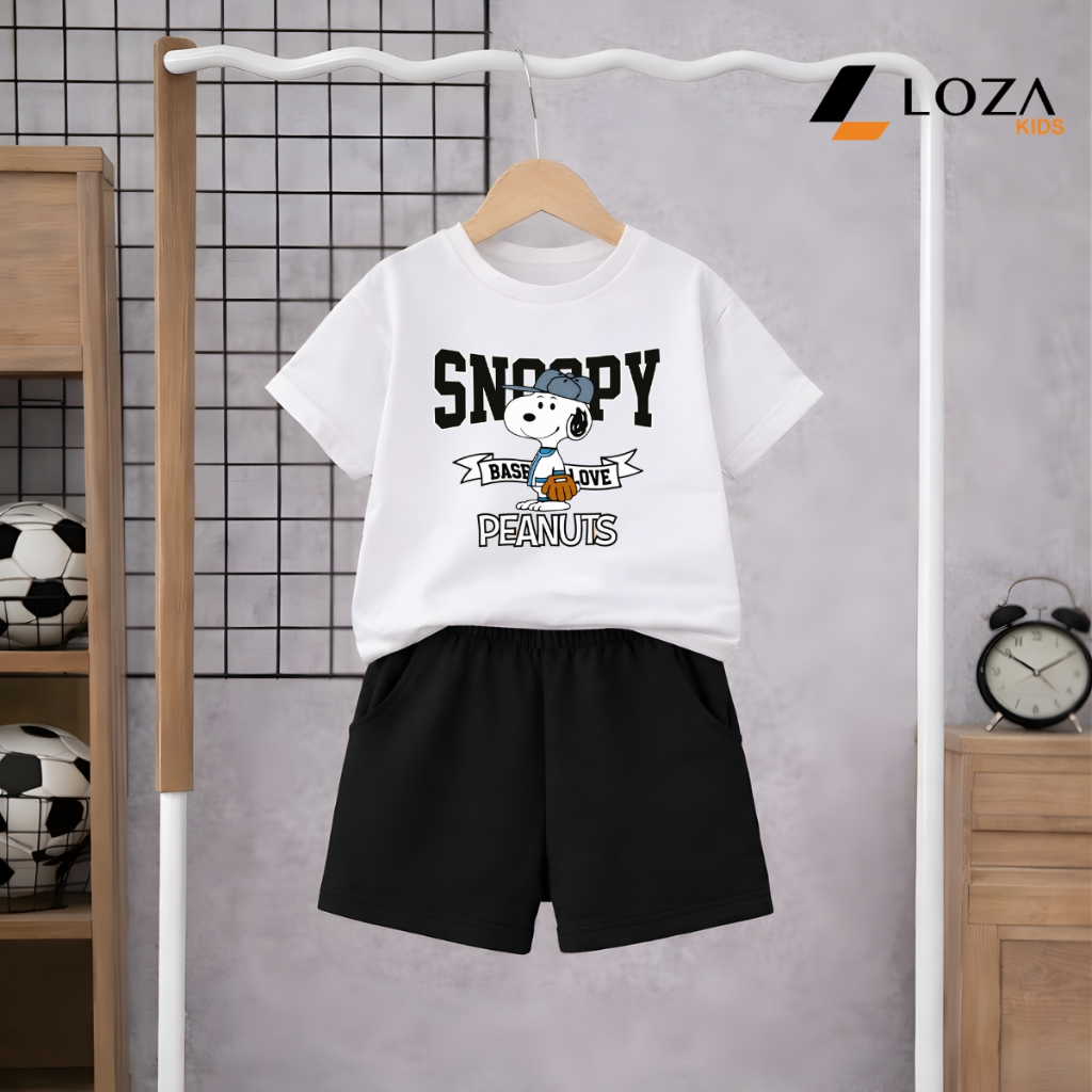 Set đồ bé trai Snoopy (gồm áo thun+quần đùi) chất liệu thun cotton - Đồ bộ trẻ em nam cân nặng từ 15-40kg- SB599_thumbnail_6