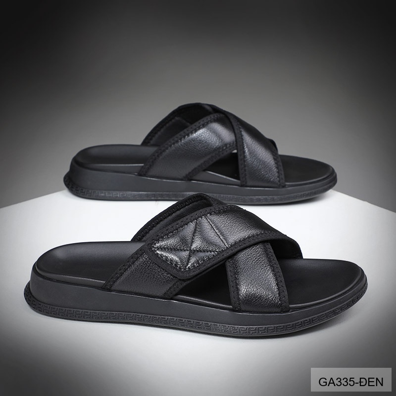 GA335 - Dép lê nam da bò kiểu Hàn màu đen đế cao su êm chân_thumbnail_2