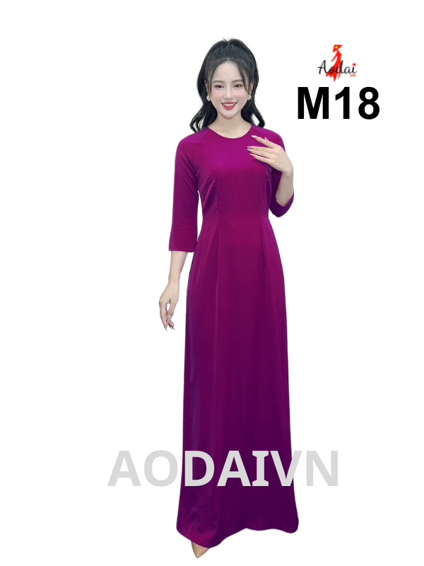 M18 Áo dài lụa Mỹ màu tím cẩm tươi cổ tròn tay lỡ