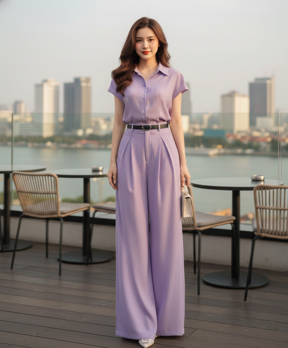 Set bộ đồ áo sơ mi phối quần ống rộng phong cách_thumbnail_10