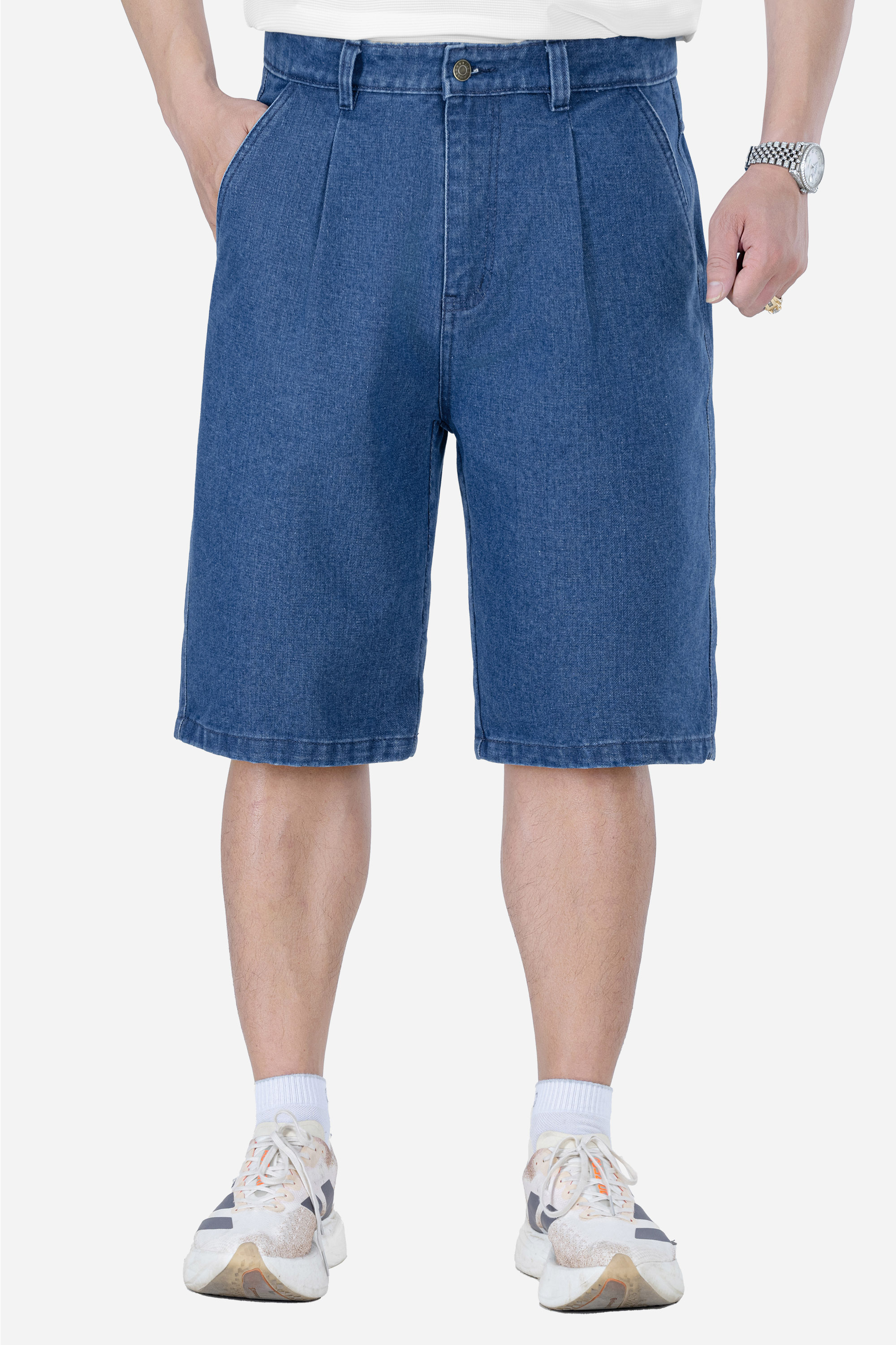 Quần Soọc Jeans 1 Li Nam Trung Niên ANCHI Chất Liệu Cafe Dáng Suông Túi Chéo Màu Xanh Nhạt