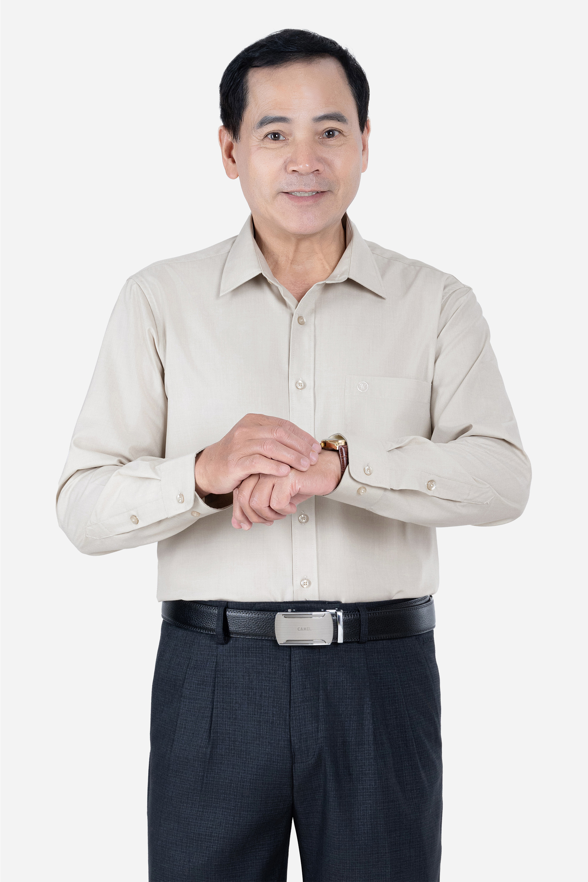 Sơ Mi Trơn Dài Tay Nam Trung Niên ANCHi Chất Liệu Cotton Nhập Khẩu Màu Be