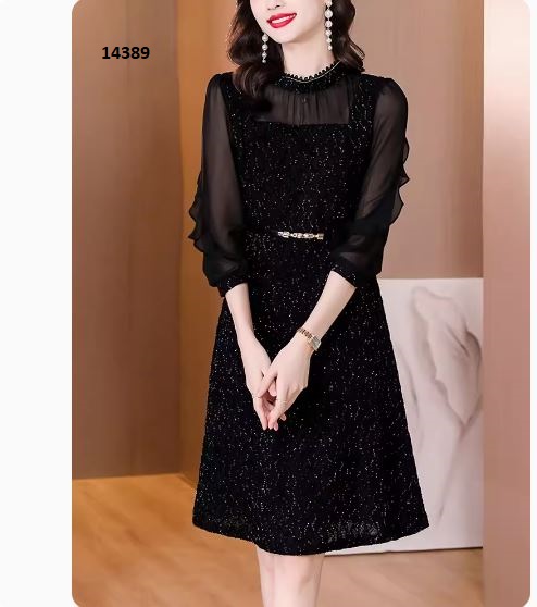 14389-Đầm xòe kim tuyến phối tay voan _thumbnail_0