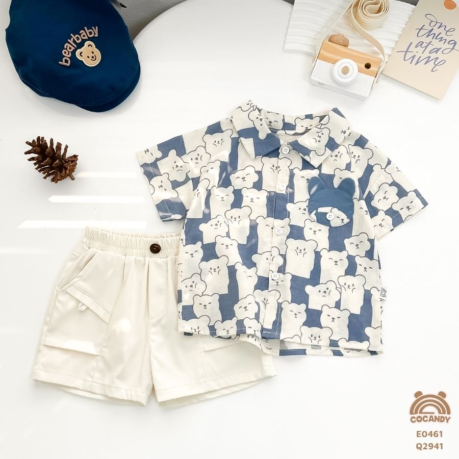 Áo cộc XDƯƠNG họa tiết gấu phối túi gấu