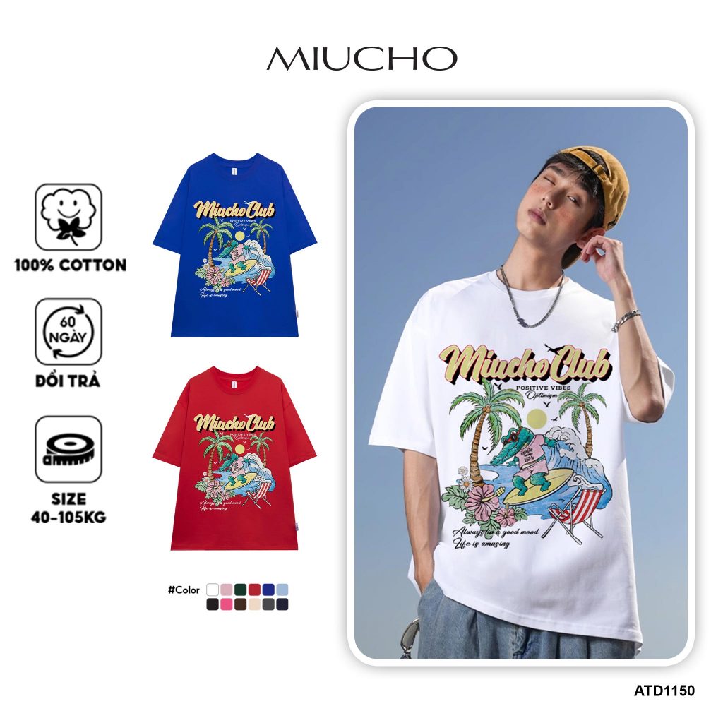 Áo thun nam form rộng ATD1150 Miucho Man áo phông tay ngắn cổ tròn in mix BST hè biển