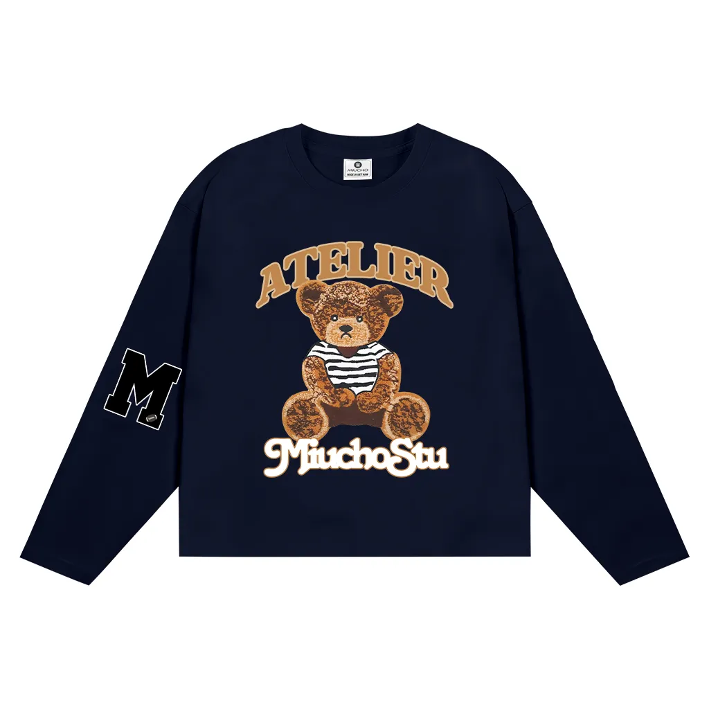 Áo thun tay dài boxy Miucho cotton thoáng mát co giãn 2C hình gấu teddy Atelier 2651