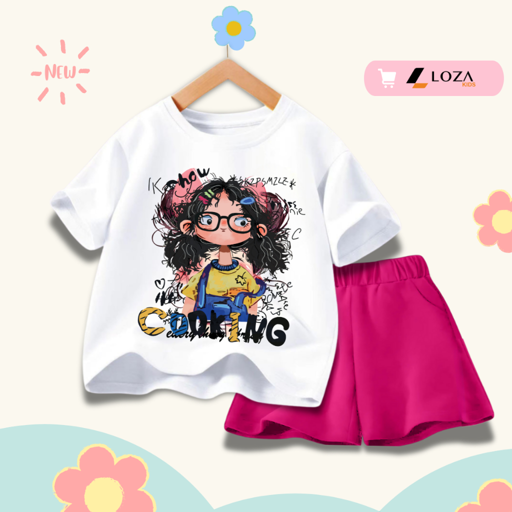 Bộ đồ bé gái in hình bé gái Cooking -  Loza Kids SB355