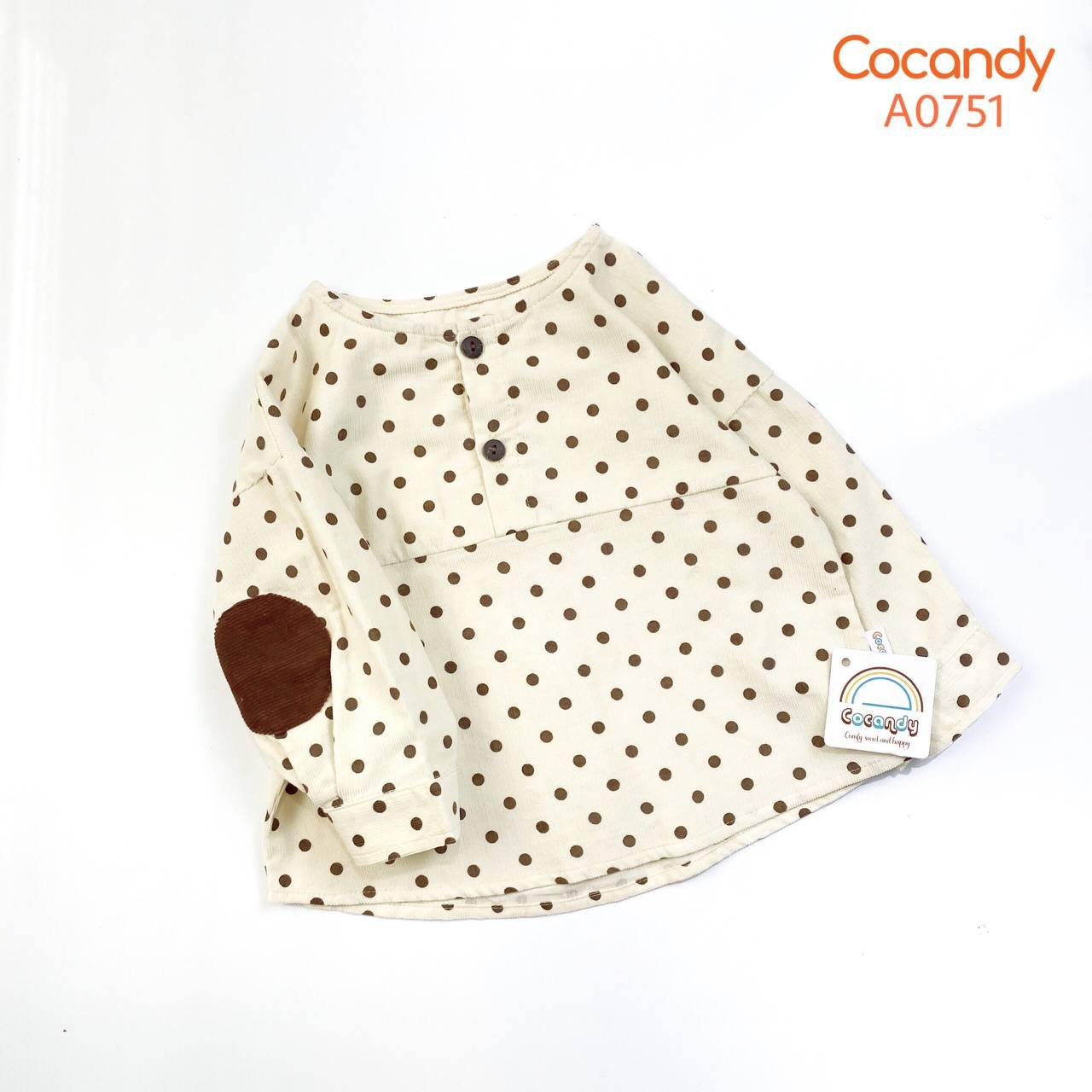 Áo dài nhung BE chấm bi cổ tròn