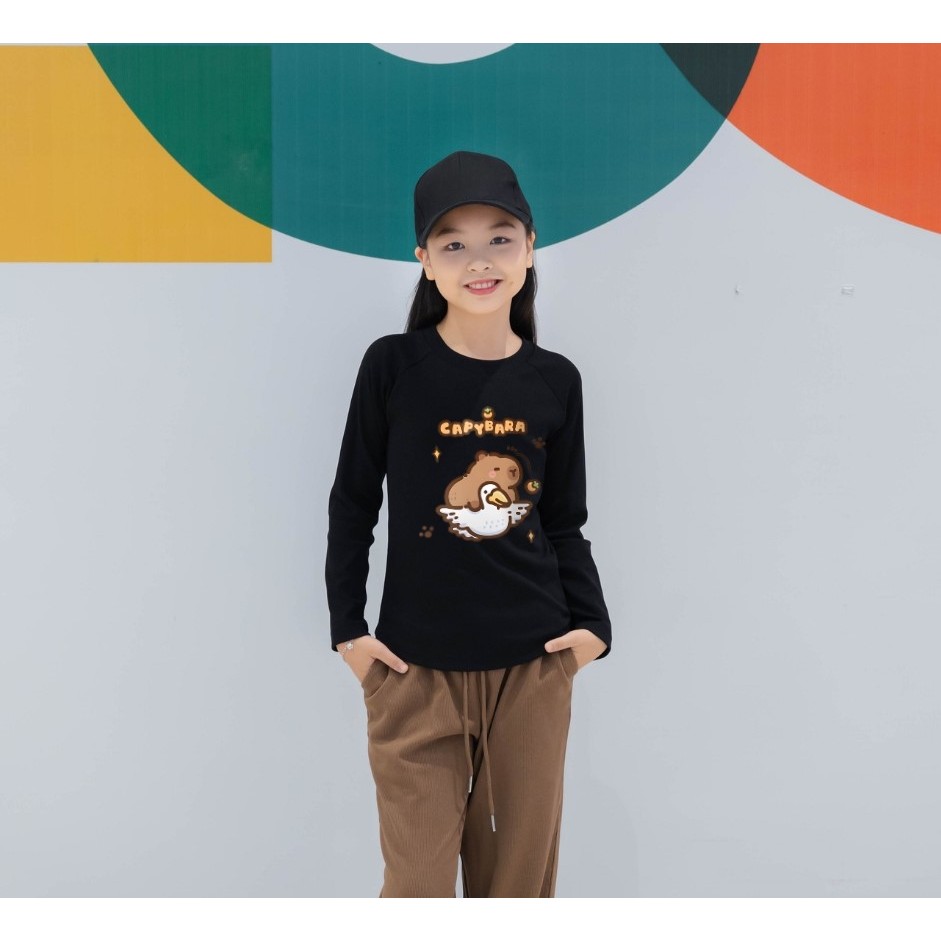 Áo dài tay bé gái cổ tròn in hình Capypara  - Áo thu đông bé gái Loza Kids ON2807_thumbnail_1