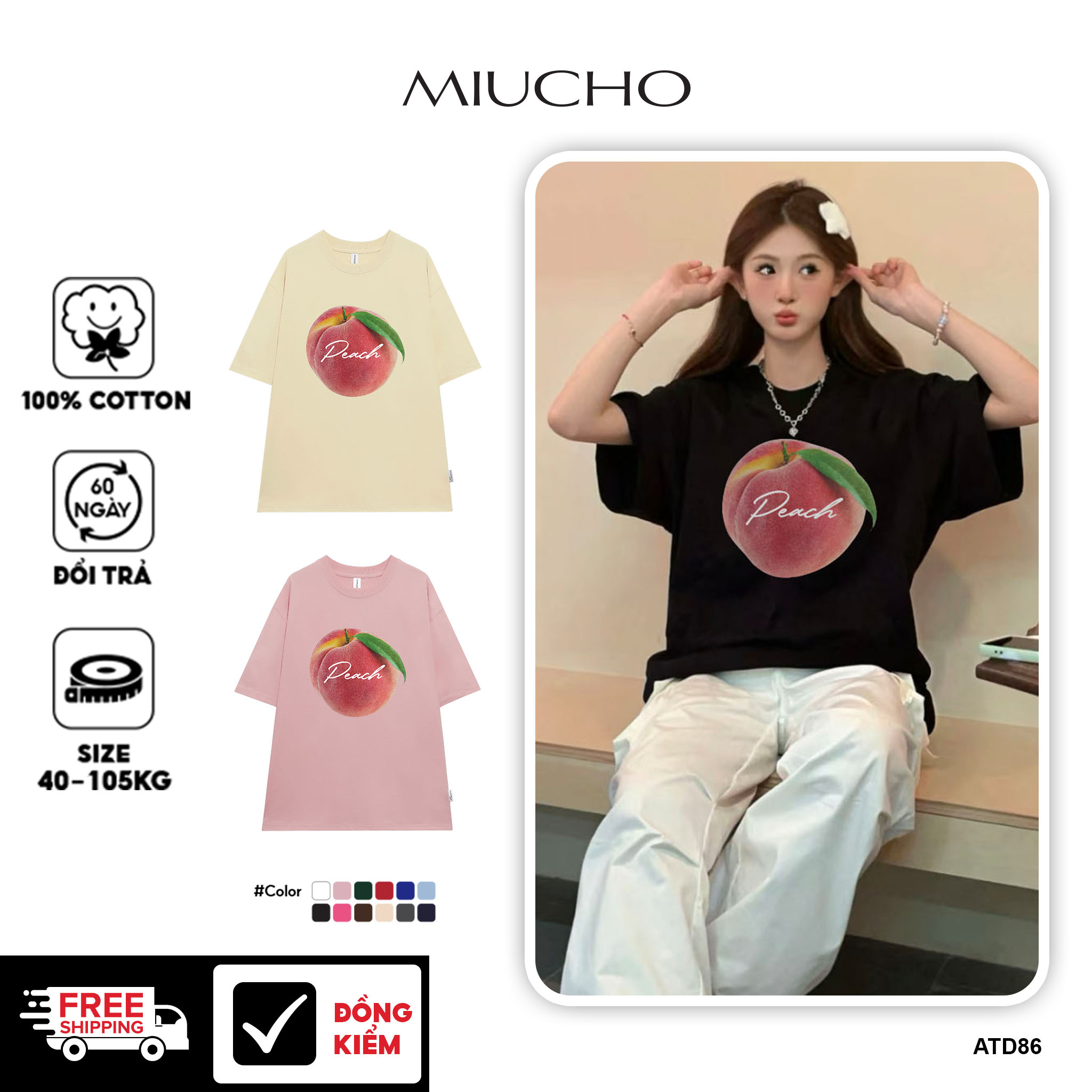 Áo thun nữ tay lỡ hình quả đào orm rộng đẹp chất vải cotton mềm mại local brand Miucho Brand ATD086 in graphic
