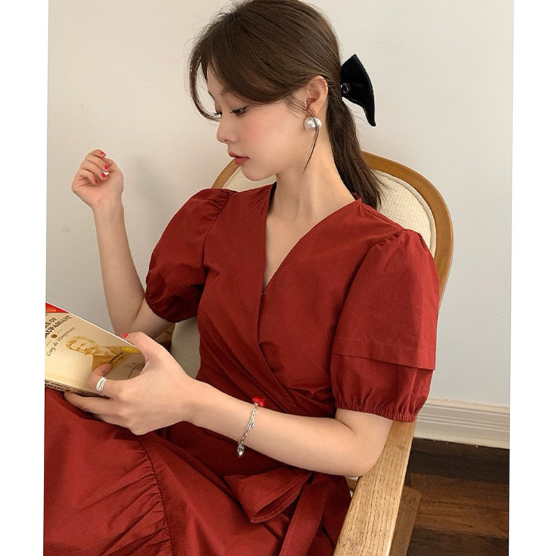 Set áo thắt nơ eo kèm chân váy dáng dài màu đỏ đô Logastore_L286_thumbnail_3