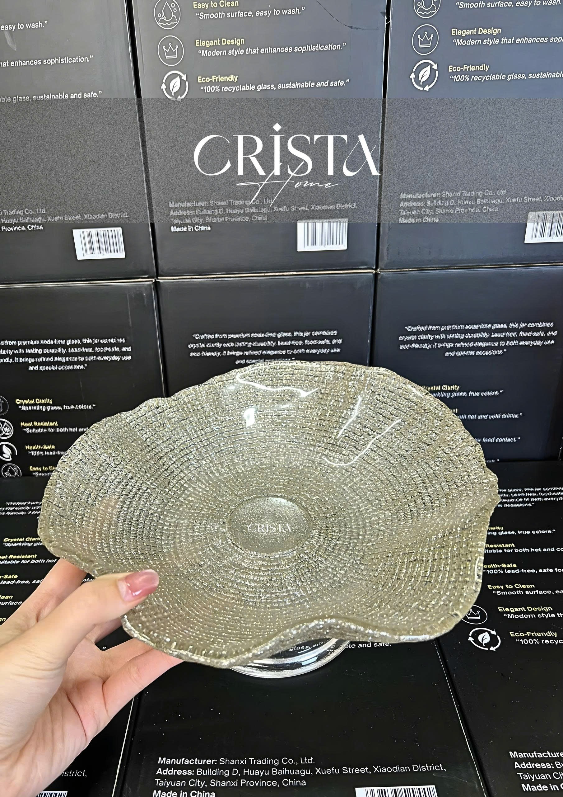 Đĩa thủy tinh cao cấp CRISTA HOME chân bồng vân lưới size 24 cm_thumbnail_6