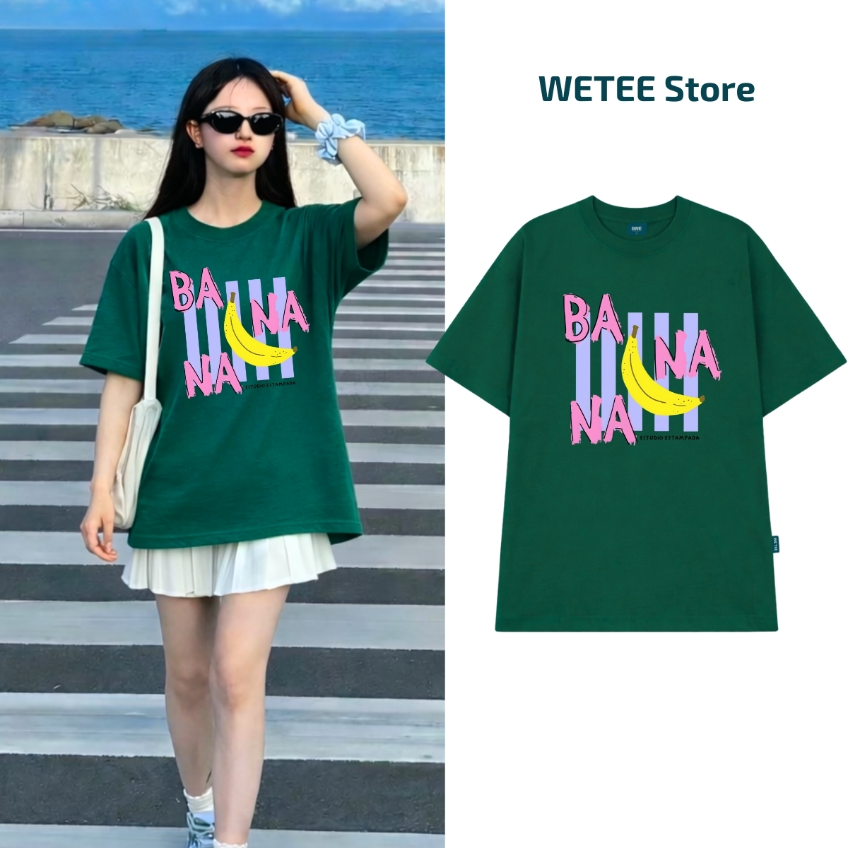 Áo thun unisex UX30-1140 BANANA hình chuối sọc tím dáng oversized local brand WETEE_thumbnail_1