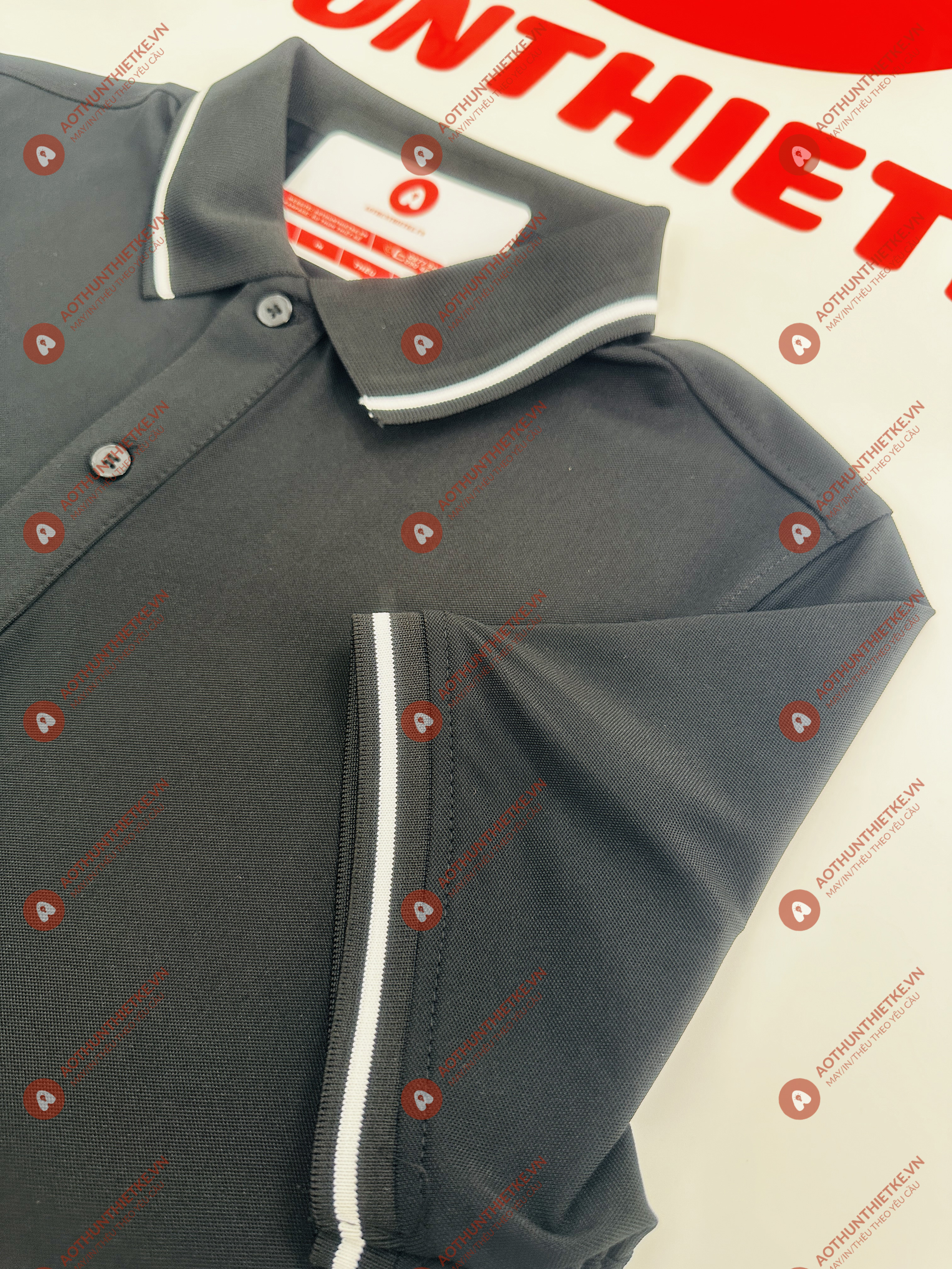 Áo Đồng Phục Polo 1 Sọc Đen Trắng_thumbnail_2