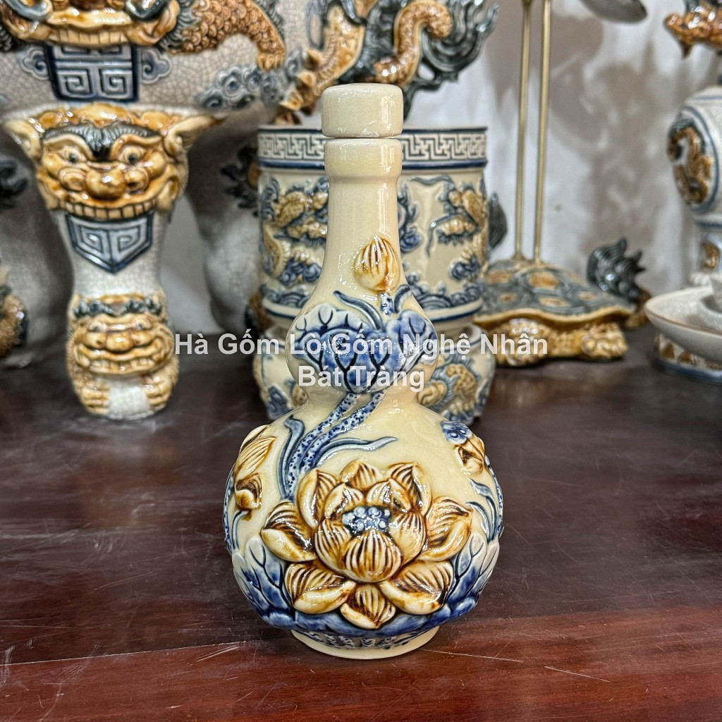 Đồ Thờ Cúng Nậm Rượu Thờ Men Hoàng Thổ Chuẩn Bát Tràng - Nghệ nhân chế tác